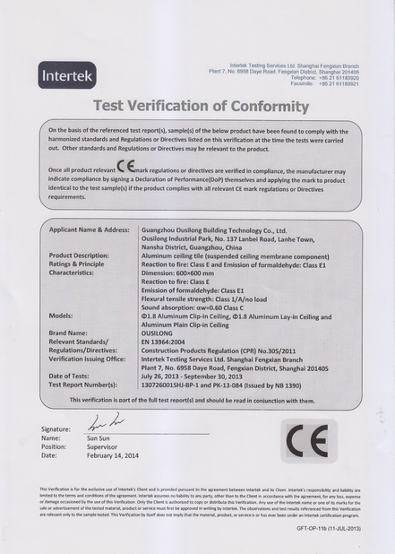 Chine Guangzhou Ousilong Building Technology Co., Ltd certifications